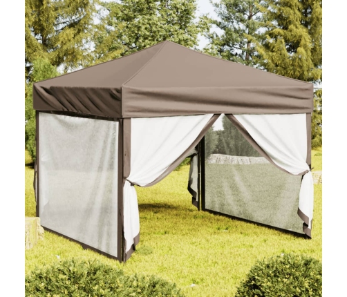 Carpa para fiestas plegable con paredes gris taupé 3x3 m