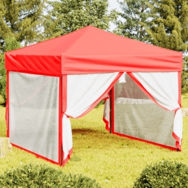 Carpa para fiestas plegable con paredes laterales rojo 3x3 m