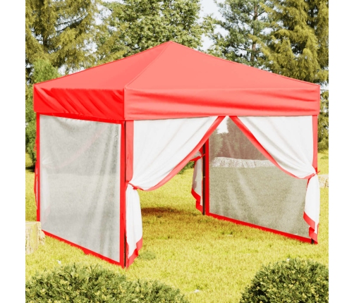 Carpa para fiestas plegable con paredes laterales rojo 3x3 m