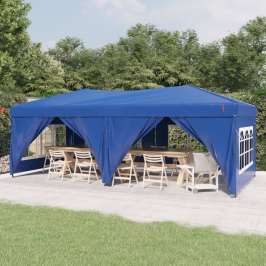 Carpa para fiestas plegable con paredes laterales azul 3x6 m