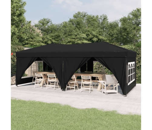 Carpa para fiestas plegable con paredes laterales negra 3x6 m