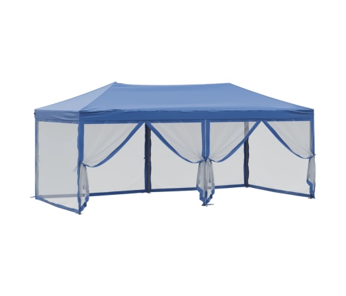 Carpa para fiestas plegable con paredes laterales azul 3x6 m