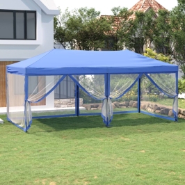 Carpa para fiestas plegable con paredes laterales azul 3x6 m