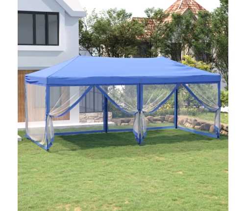 Carpa para fiestas plegable con paredes laterales azul 3x6 m