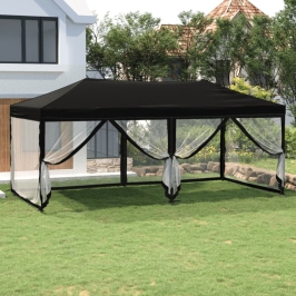 Carpa para fiestas plegable con paredes laterales negra 3x6 m