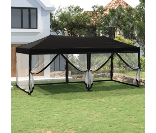 Carpa para fiestas plegable con paredes laterales negra 3x6 m