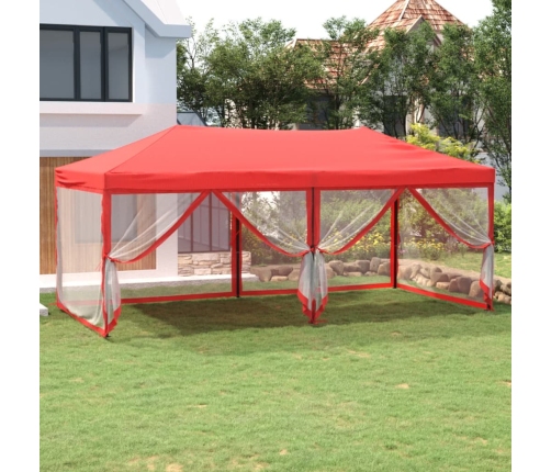 Carpa para fiestas plegable con paredes laterales rojo 3x6 m