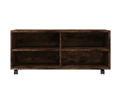 Mueble TV con ruedas madera contrachapada roble humo 90x35x35cm