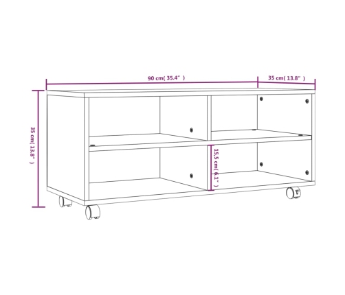 Mueble TV con ruedas madera contrachapada roble humo 90x35x35cm