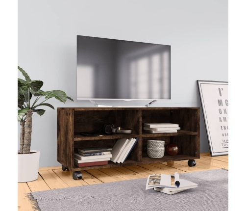 Mueble TV con ruedas madera contrachapada roble humo 90x35x35cm