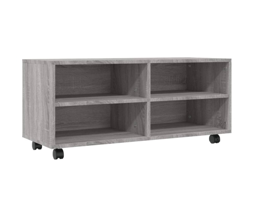 Mueble de TV con ruedas madera contrachapada gris 90x35x35 cm