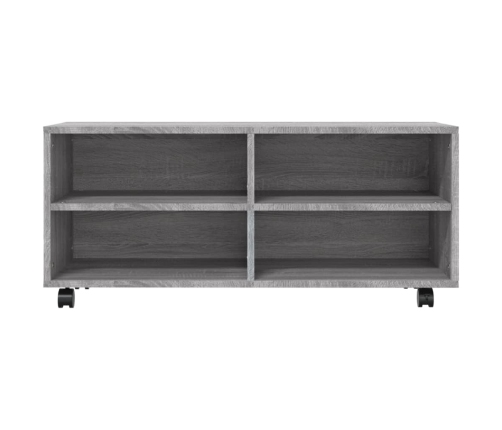 Mueble de TV con ruedas madera contrachapada gris 90x35x35 cm