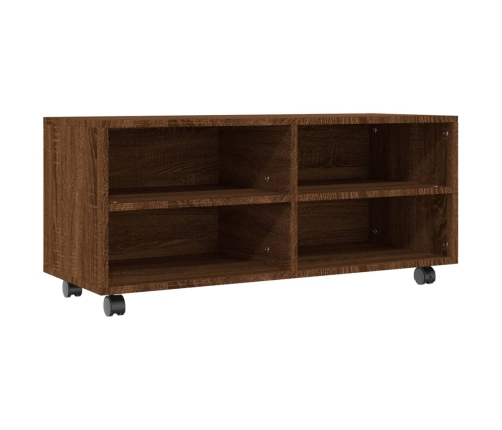 Mueble TV ruedas madera contrachapada roble marrón 90x35x35 cm