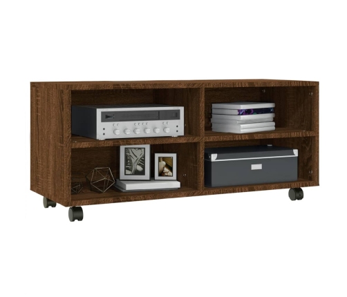 Mueble TV ruedas madera contrachapada roble marrón 90x35x35 cm