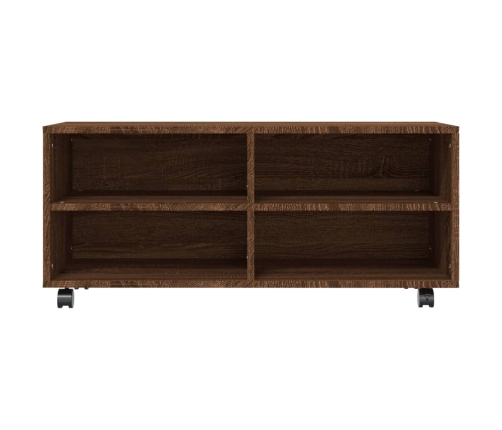 Mueble TV ruedas madera contrachapada roble marrón 90x35x35 cm