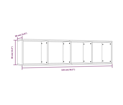 Estantería/mueble de TV madera roble ahumado 143x30x36 cm