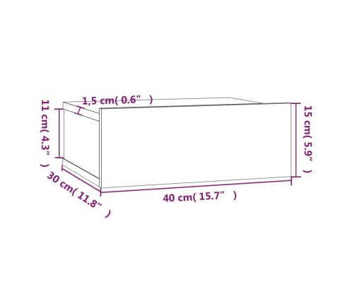 vidaXL Mesita de noche flotante 2 uds madera roble ahumado 40x30x15cm