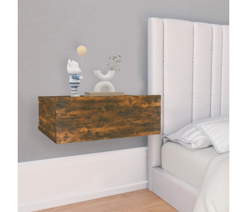 vidaXL Mesita de noche flotante 2 uds madera roble ahumado 40x30x15cm