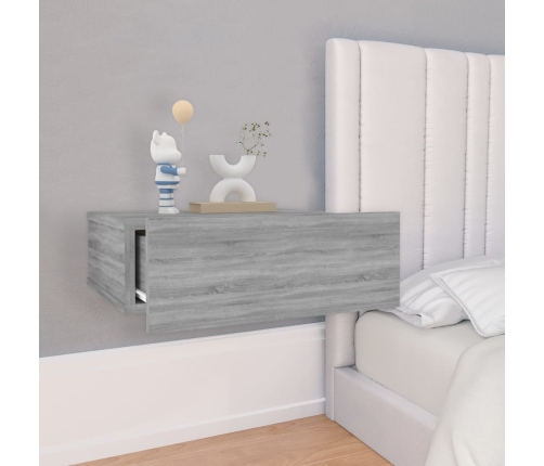 Mesita de noche flotante 2 uds madera gris Sonoma 40x30x15 cm