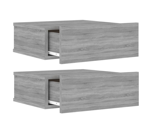 Mesita de noche flotante 2 uds madera gris Sonoma 40x30x15 cm