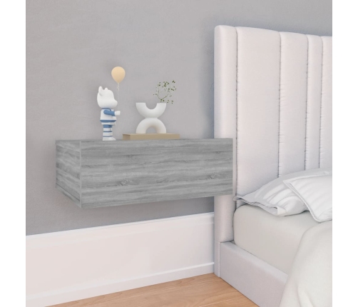 Mesita de noche flotante 2 uds madera gris Sonoma 40x30x15 cm