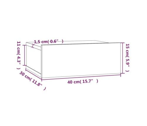 vidaXL Mesita de noche flotante 2 uds madera roble marrón 40x30x15cm