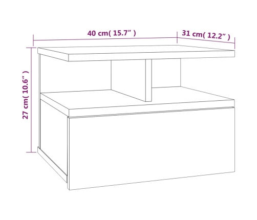 vidaXL Mesita de noche flotante 2 uds madera gris Sonoma 40x31x27 cm