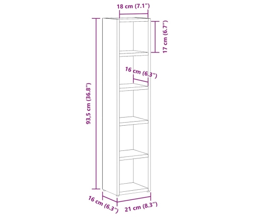 Estantería para CD 2 uds madera gris Sonoma 21x16x93,5 cm