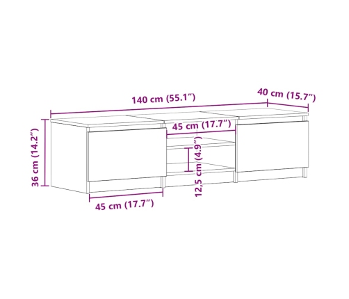 Mueble de TV madera contrachapada gris Sonoma 140x40x35,5 cm