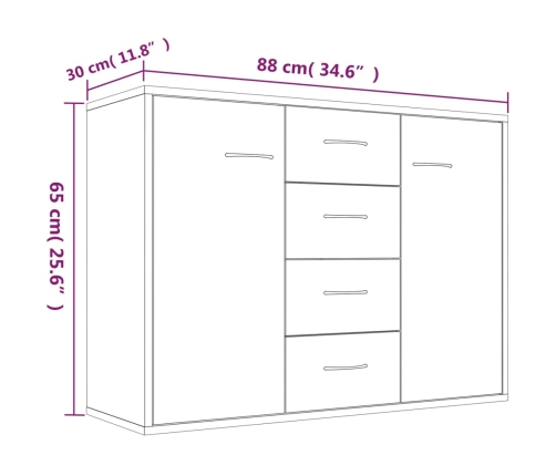 Aparador madera contrachapada color roble ahumado 88x30x65 cm