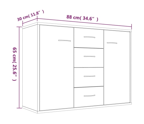 Aparador madera contrachapada roble marrón 88x30x65 cm