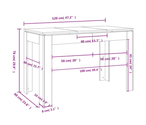 Mesa de comedor madera de ingeniería roble ahumado 120x60x76 cm