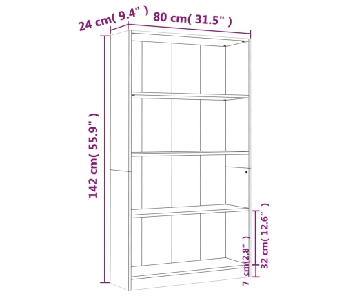 Estantería de 4 niveles contrachapada gris Sonoma 80x24x142cm