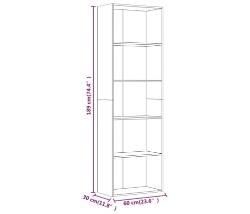 Estantería 5 niveles contrachapada roble ahumado 60x30x189 cm