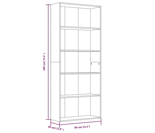 Estantería 5 pisos madera contrachapada gris Sonoma 80x30x189cm