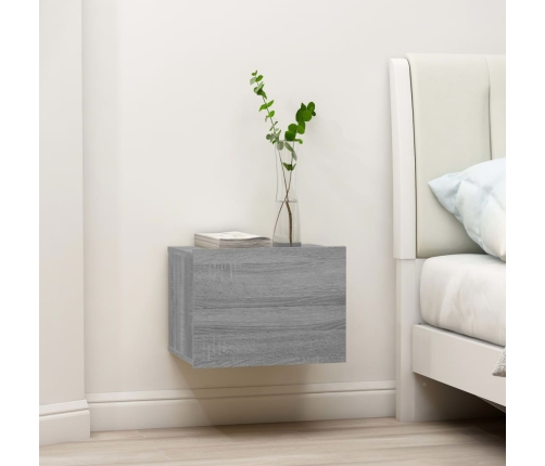 Mesita de noche madera contrachapada gris Sonoma 40x30x30 cm