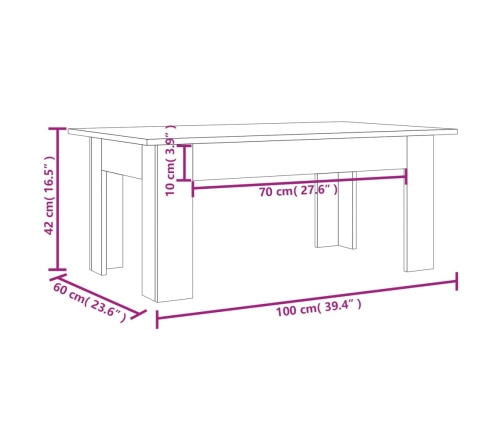 vidaXL Mesa de centro de madera contrachapada gris Sonoma 100x60x42 cm