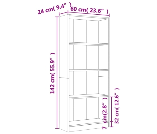 Estantería 4 niveles madera color marrón roble 60x24x142 cm