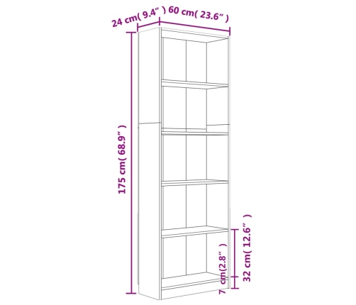 vidaXL Estantería de 5 niveles contrachapada gris Sonoma 60x24x175 cm