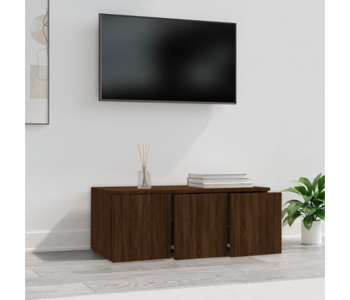 Mueble TV madera contrachapada color marrón roble 80x34x30 cm