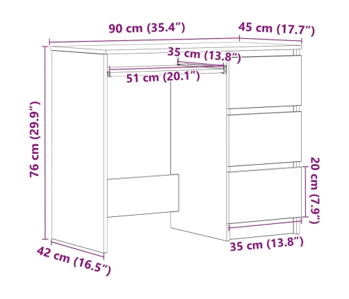 Escritorio de madera contrachapada roble ahumado 90x45x76 cm