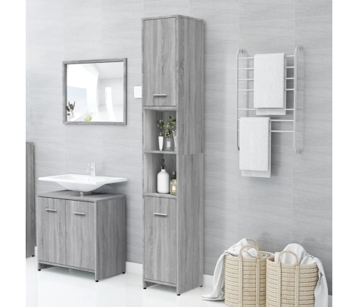 Armario de baño madera contrachapada gris Sonoma 30x30x183,5 cm