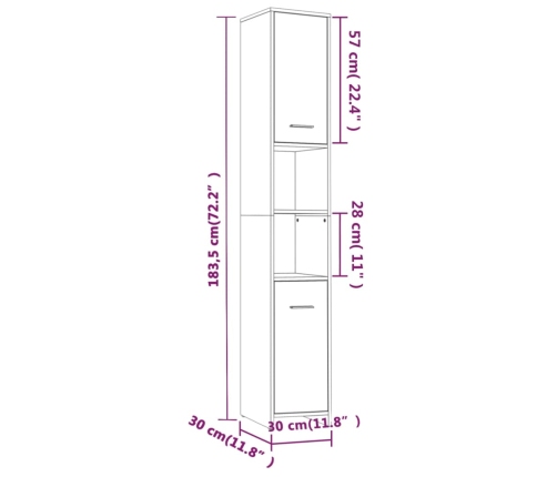 Armario de baño madera contrachapada gris Sonoma 30x30x183,5 cm