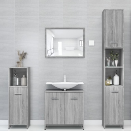 Armario de baño madera contrachapada gris Sonoma 30x30x183,5 cm