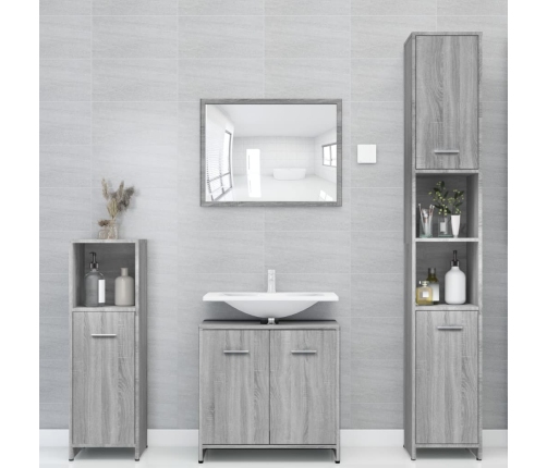 Armario de baño madera contrachapada gris Sonoma 30x30x183,5 cm