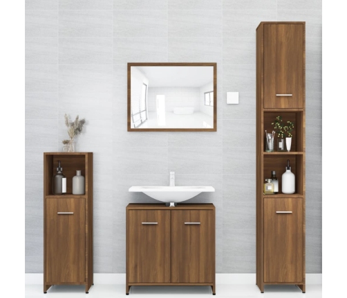 Armario de baño madera contrachapada roble marrón 30x30x183,5cm