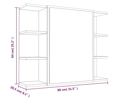 Armario con espejo baño madera marrón roble 80x20,5x64 cm