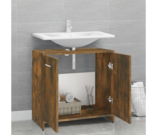 Armario de baño madera contrachapada roble ahumado 60x33x60 cm