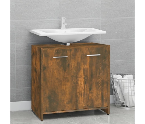 Armario de baño madera contrachapada roble ahumado 60x33x60 cm