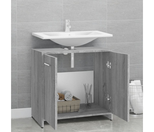 Armario de baño madera contrachapada gris Sonoma 60x33x60 cm